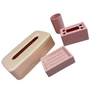 Vintage Bathroom Set Plastic Pink Shabby Chic 1960s Women’s Pastel Cup Soap Dish